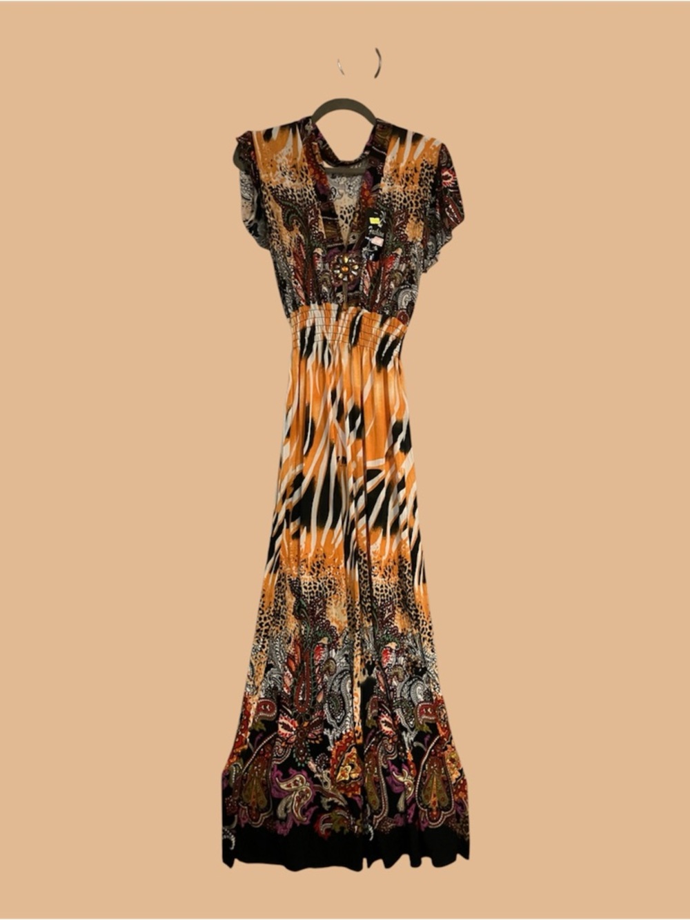 Bohemian Print Orange Maxi Dress